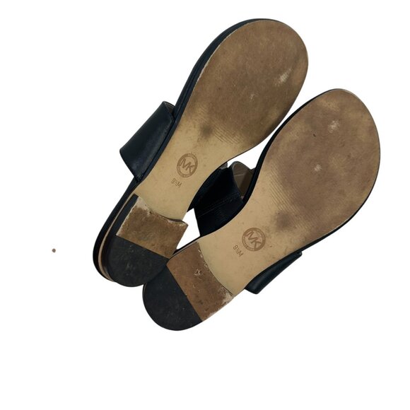 Michael Kors Women Black Leather Thong Sandals W/ Gold Logo Size 9.5M - Picture 7 of 11
